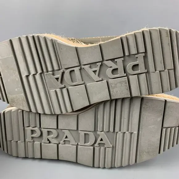 PRADA Size 6.5 Gold Leather Perforated Wingtip Lace Up Shoes - Picture 8 of 8